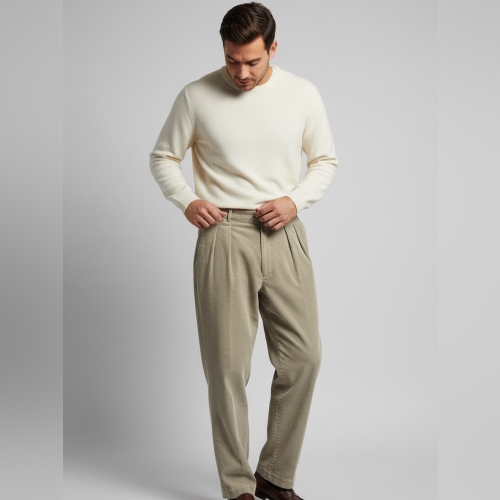 Vintage 1980s L.L. Bean Men’s Wide Wale Corduroy Pleated Pants Khaki Size 34x31